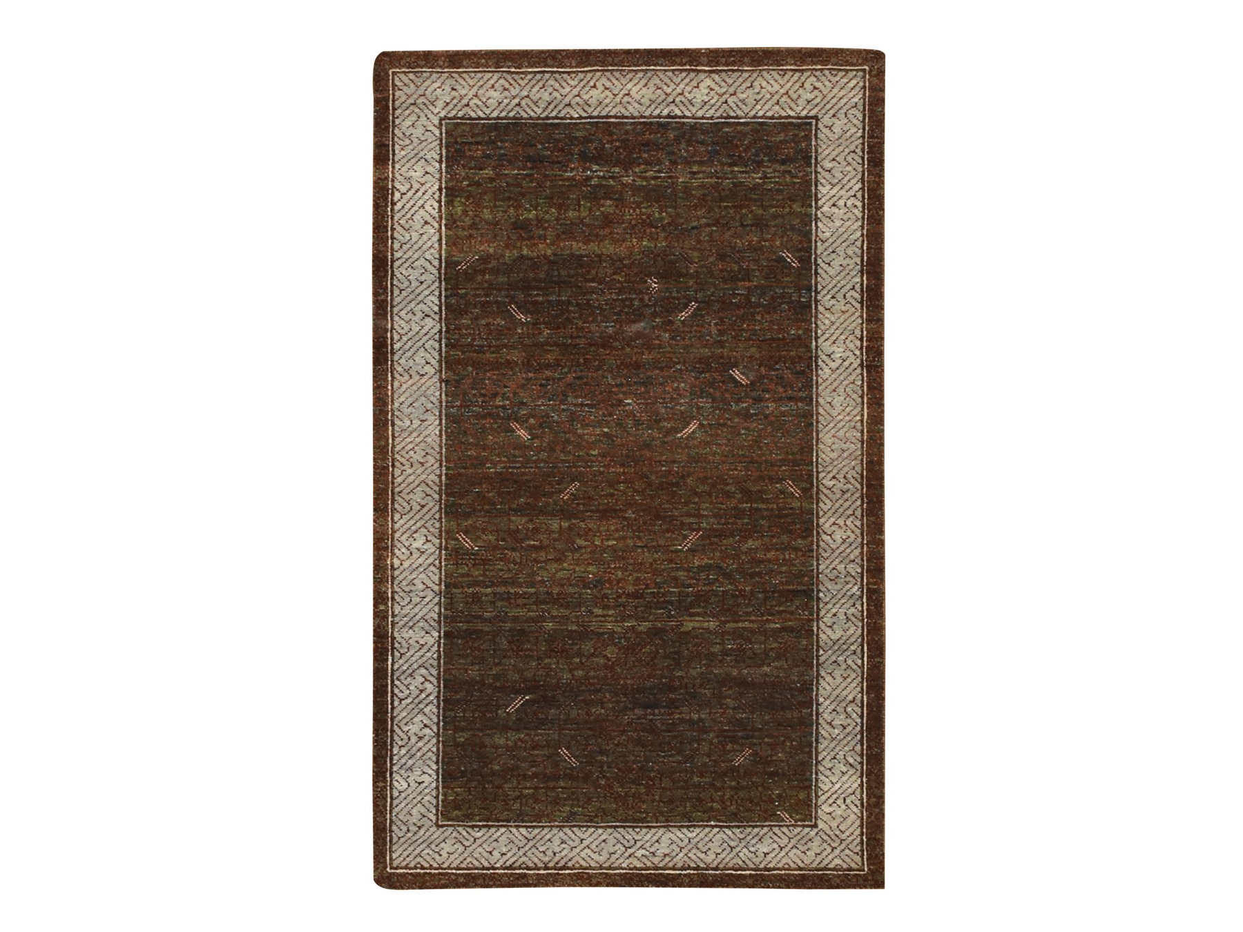 3'2"x5'2" Shades of Brown, Khotan Influence All Over Intricate Design, Zero Pile, 100% Wool, Hand Knotted, Oriental Rug HR75897