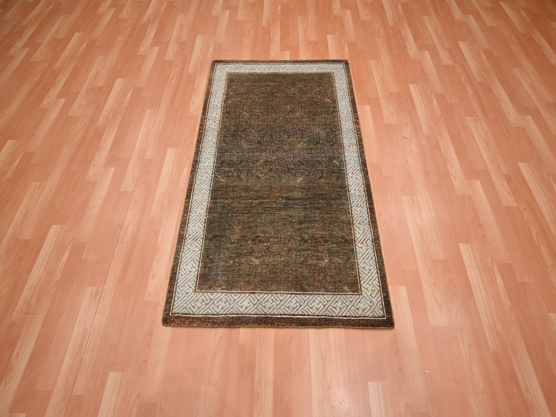 3'2"x5'2" Shades of Brown, Khotan Influence All Over Intricate Design, Zero Pile, 100% Wool, Hand Knotted, Oriental Rug HR75897 - Image 2