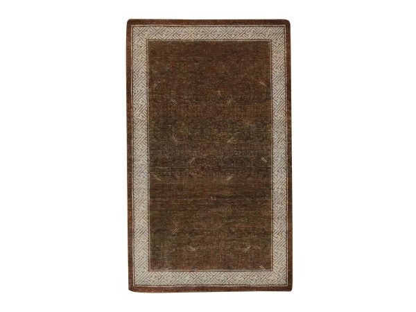 3'2"x5'2" Shades of Brown, Khotan Influence All Over Intricate Design, Zero Pile, 100% Wool, Hand Knotted, Oriental Rug HR75898