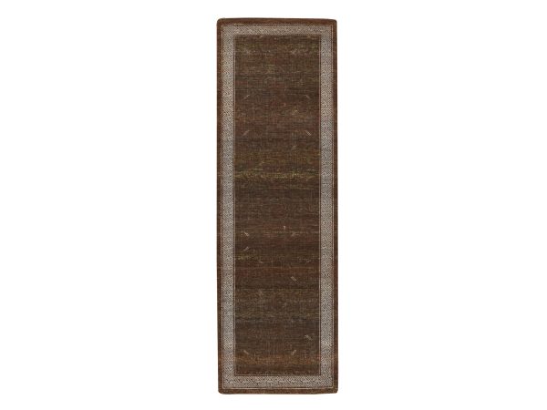 2'7"x8'2" Shades of Brown, Khotan Influence All Over Intricate Design, Zero Pile, Hand Knotted, 100% Wool, Runner, Oriental Rug HR75899
