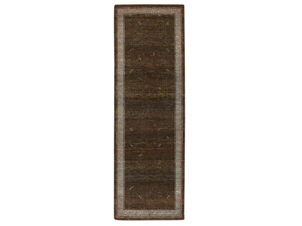 2'7"x8'2" Shades of Brown, Khotan Influence All Over Intricate Design, Zero Pile, Hand Knotted, 100% Wool, Runner, Oriental Rug HR75900