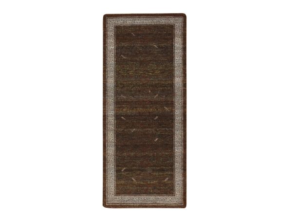 2'6"x6' Shades of Brown, Khotan Influence All Over Intricate Design, Zero Pile, 100% Wool, Hand Knotted, Runner, Oriental Rug HR75901