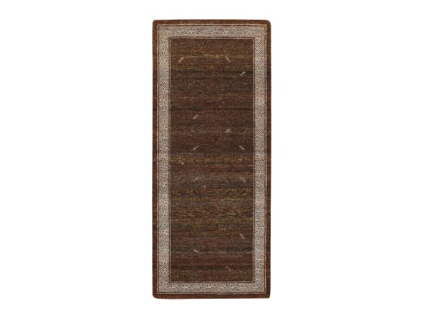 2'6"x6' Shades of Brown, Khotan Influence All Over Intricate Design, Zero Pile, 100% Wool, Hand Knotted, Runner, Oriental Rug HR75902