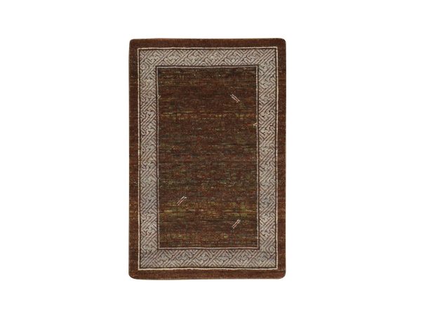 2'x3'2" Shades of Brown, Khotan Influence All Over Intricate Design, Zero Pile, 100% Wool, Hand Knotted, Sample, Mat, Oriental Rug HR75903