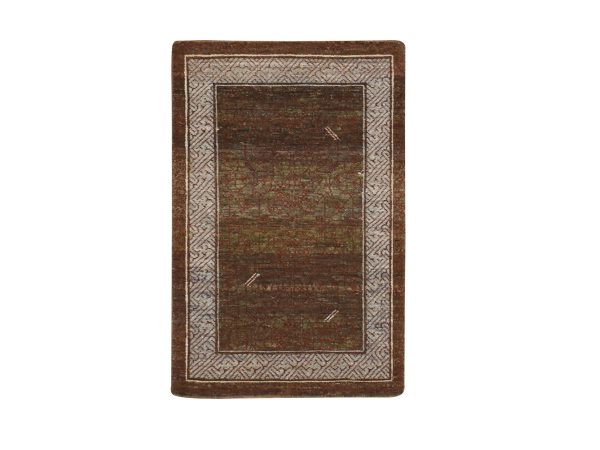 2'x3'2" Shades of Brown, Hand Knotted, Khotan Influence All Over Intricate Design, Zero Pile, 100% Wool, Sample. Mat, Oriental Rug HR75904
