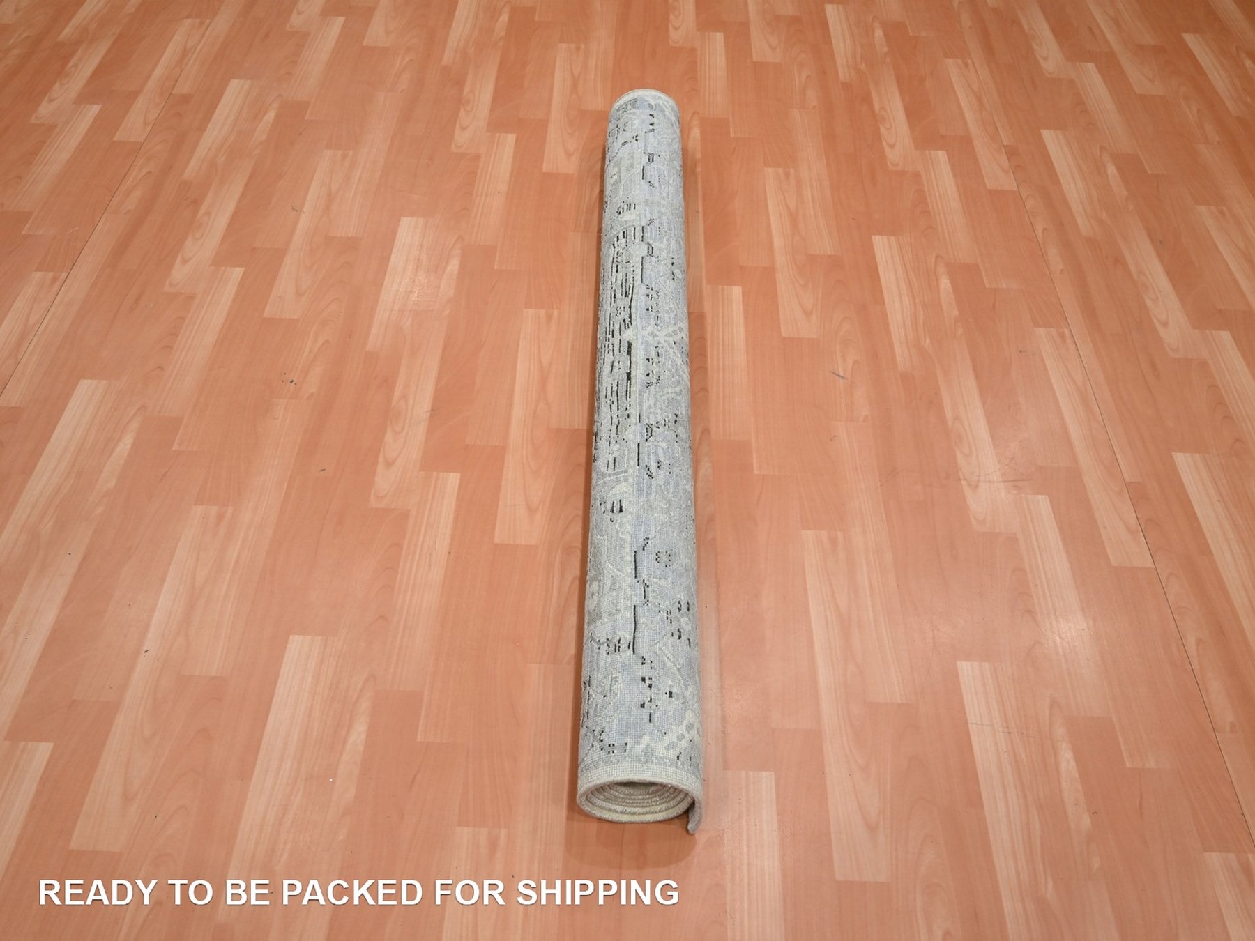 5'2"x7'4" Storm Gray, Pure Silk, Oushak Design with Geometric Pattern, Hand Knotted, Oriental Rug HR75906 - Image 5