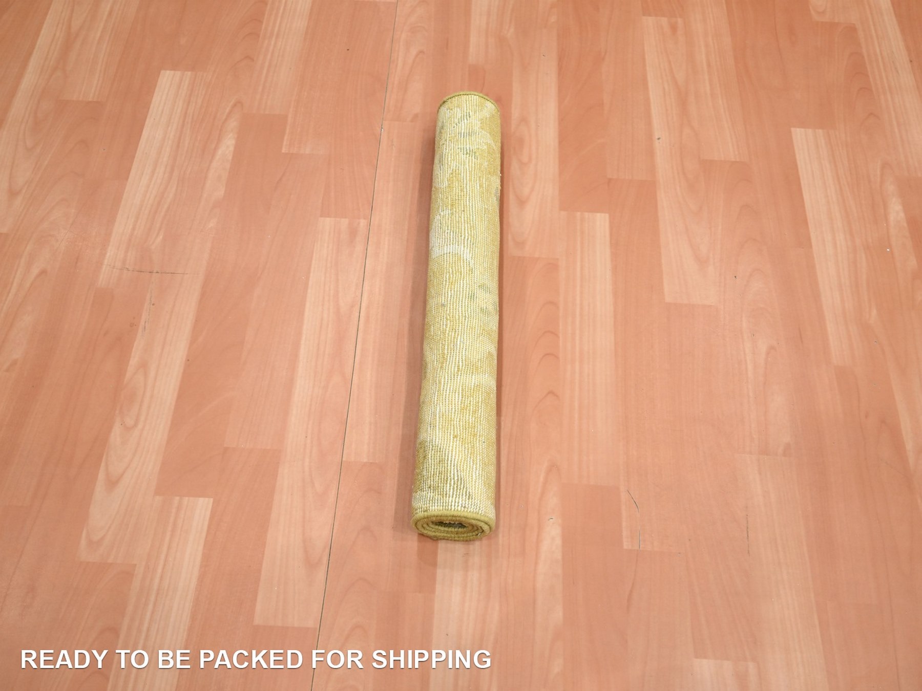2'x3' Golden Yellow, Persian Polonaise Influence Design, Pure Silk, Distressed, Hand Knotted, Gold Wash, Hi and Low, Sample, Mat, Oriental Rug HR75911 - Image 5