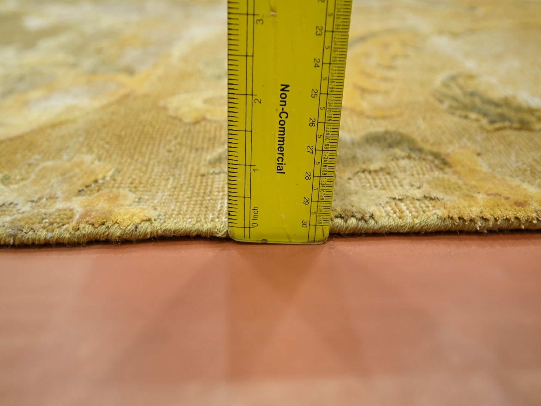 2'x3' Golden Yellow, Persian Polonaise Influence Design, Pure Silk, Distressed, Gold Wash, Hi and Low, Hand Knotted, Sample, Mat, Oriental Rug HR75912 - Image 3