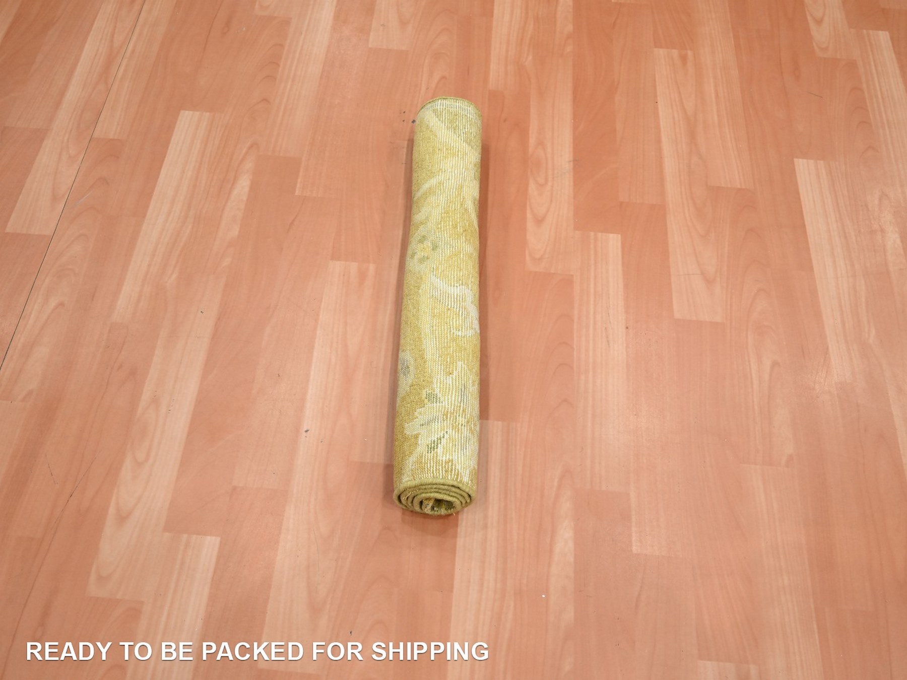 2'x3' Golden Yellow, Persian Polonaise Influence Design, Pure Silk, Distressed, Gold Wash, Hi and Low, Hand Knotted, Sample, Mat, Oriental Rug HR75912 - Image 5
