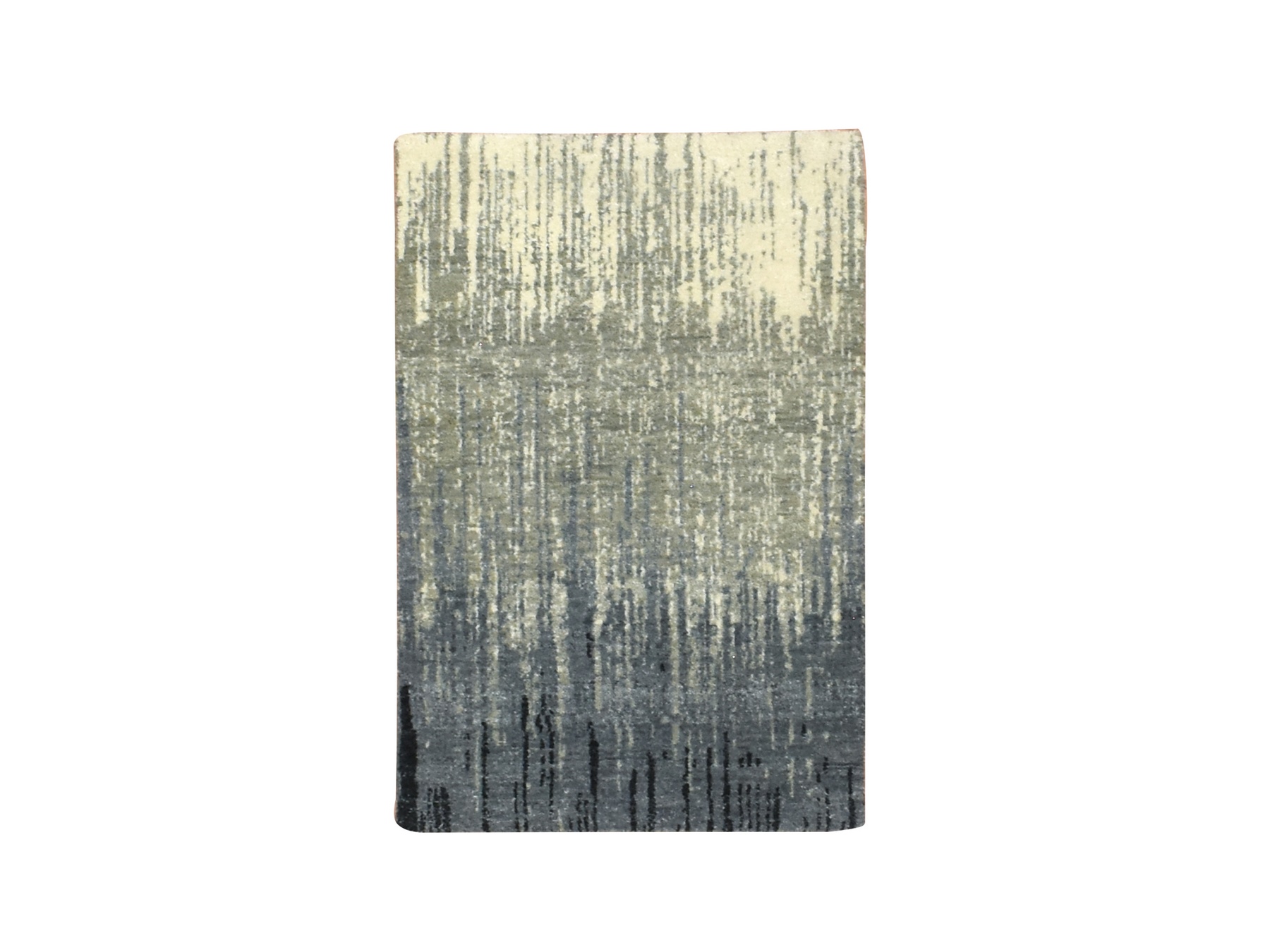 2'x3' Gray and Black, Hand Knotted, Vertical Ombre Design, Densely Woven, Pure Wool, Sample, Mat, Oriental Rug HR75913