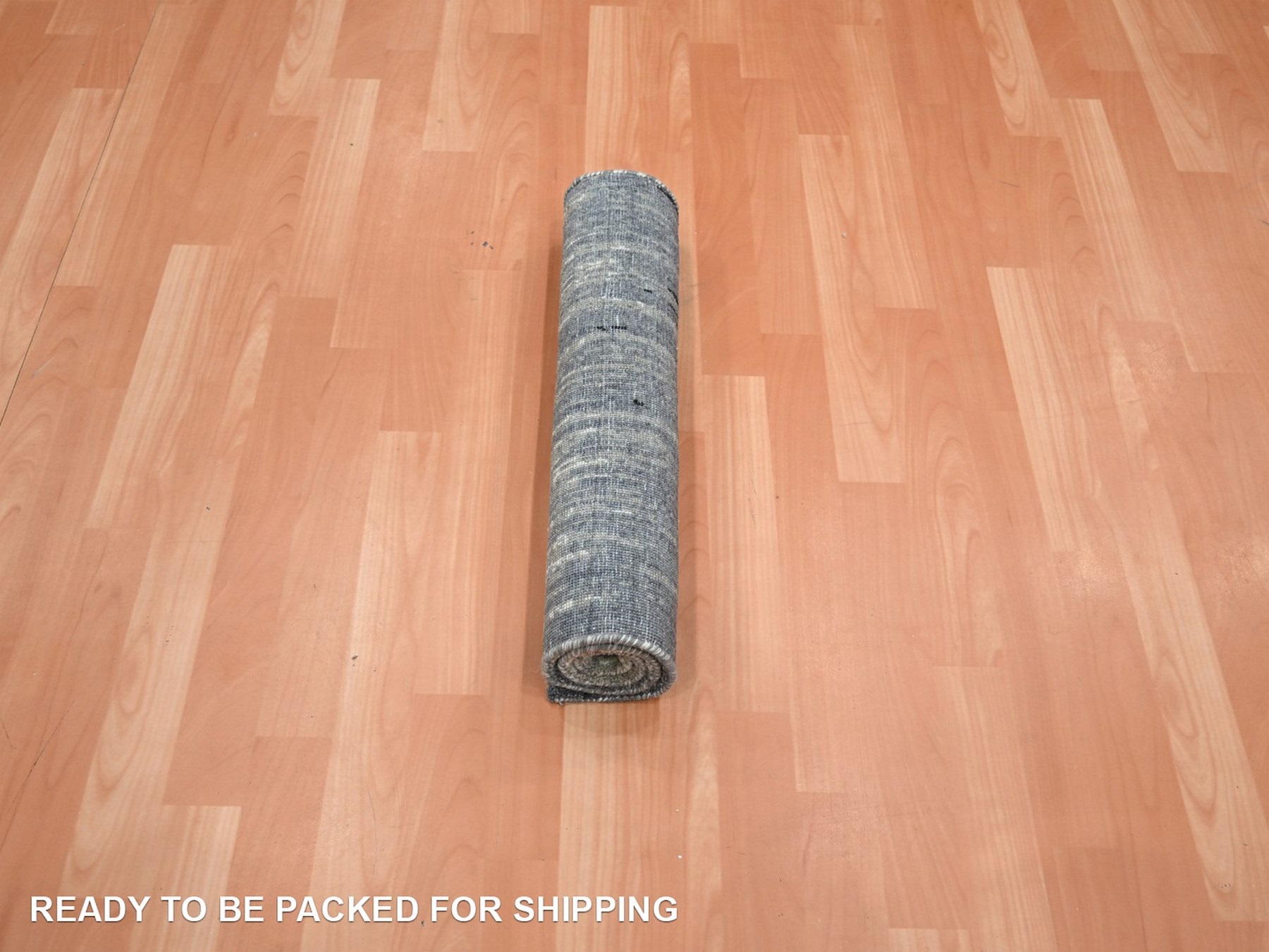 2'x3' Gray and Black, Hand Knotted, Vertical Ombre Design, Densely Woven, Pure Wool, Sample, Mat, Oriental Rug HR75913 - Image 5