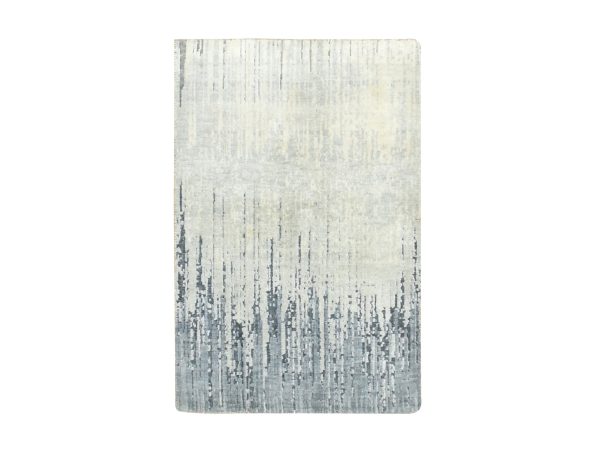 2'x3' Shades of Gray, Vertical Ombre Design, Densely Woven, Hand Knotted, Soft and Vibrant Wool, Sample, Mat, Oriental Rug HR75916
