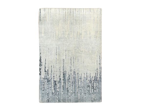 2'x3' Shades of Gray, Vertical Ombre Design, Densely Woven, Soft Wool, Hand Knotted, Sample, Mat, Oriental Rug HR75917