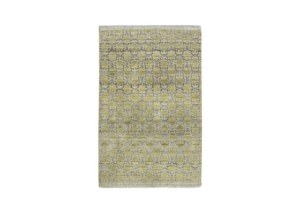 2'x3' Olive Green, Khotan Design, Silk, Hand Knotted, Sample, Mat, Oriental Rug HR75921