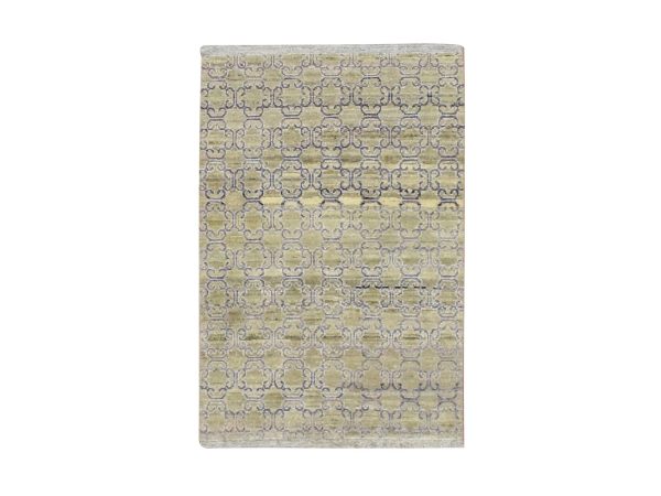 2'x3' Olive Green, Silk, Khotan Design, Hand Knotted, Sample, Mat, Oriental Rug HR75922