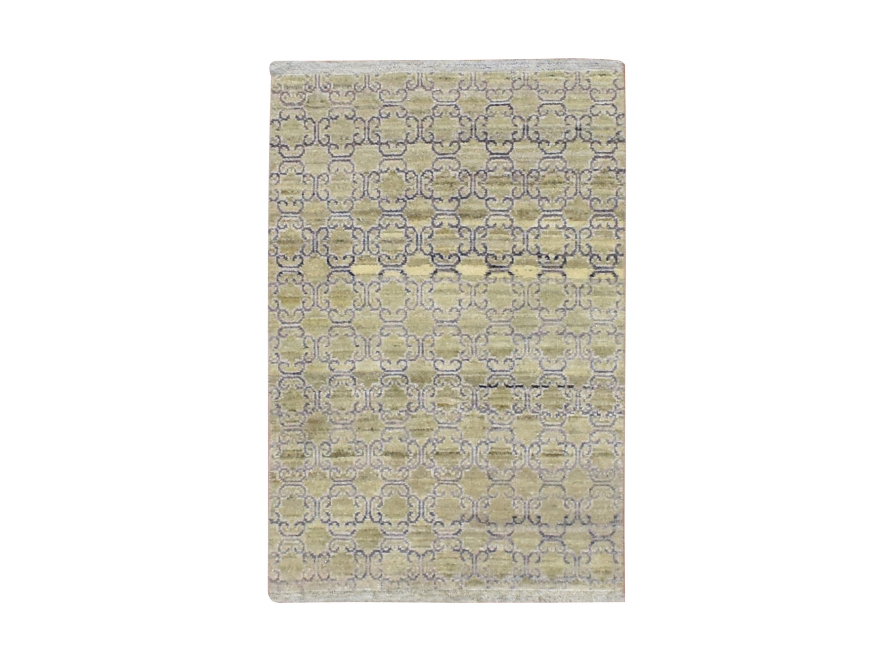 2'x3' Olive Green, Silk, Khotan Design, Hand Knotted, Sample, Mat, Oriental Rug HR75922