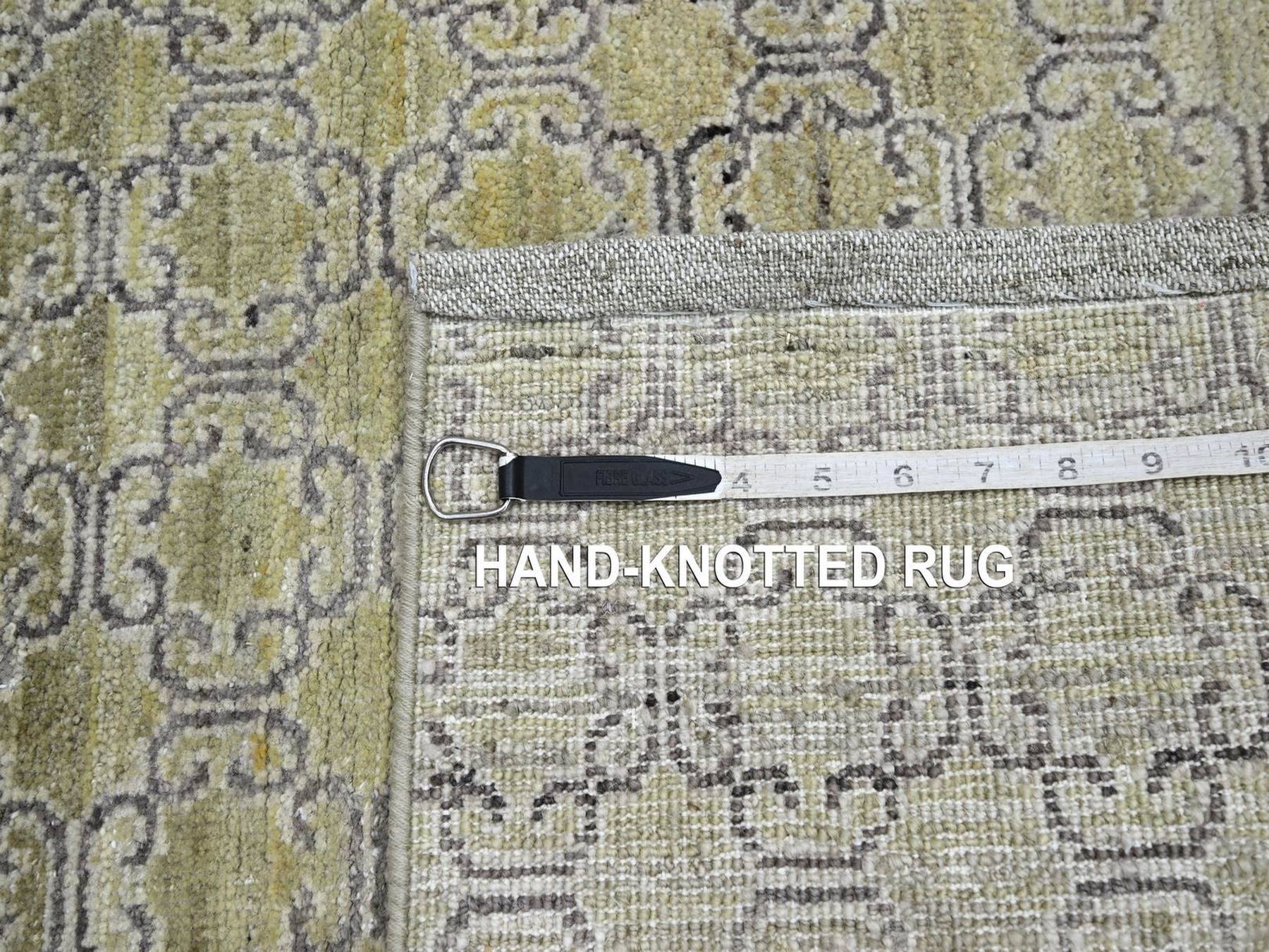 2'x3' Olive Green, Silk, Khotan Design, Hand Knotted, Sample, Mat, Oriental Rug HR75922 - Image 4