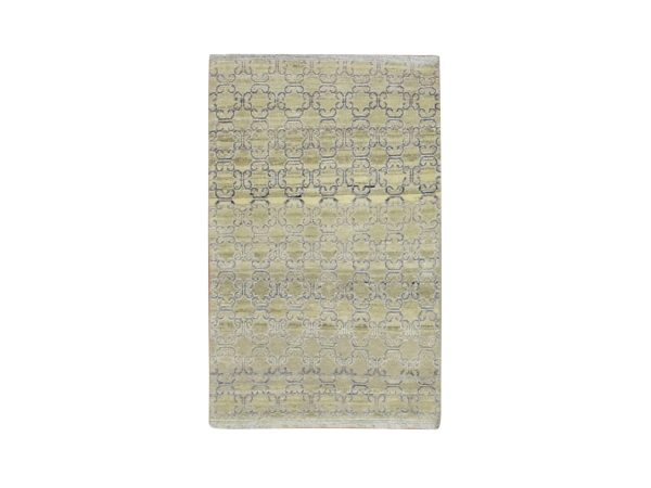 2'x3' Olive Green, Khotan Design, Silk, Hand Knotted, Sample, Mat, Oriental Rug HR75923