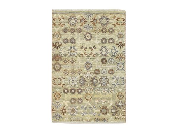 2'x3' Beige, Khotan Design, Hand Knotted, Pure Wool, Sample, Mat, Oriental Rug HR75925