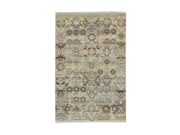 2'x3' Beige, Khotan Design, Pure Wool, Hand Knotted, Sample, Mat, Oriental Rug HR75926