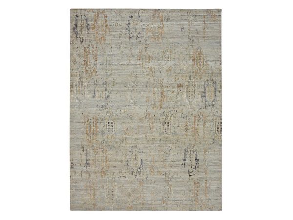 9'x12' Beige, Broken and Erased Geometric Persian Design, Pure Wool, Shaved Low, Hand Knotted, Oriental Rug HR75928