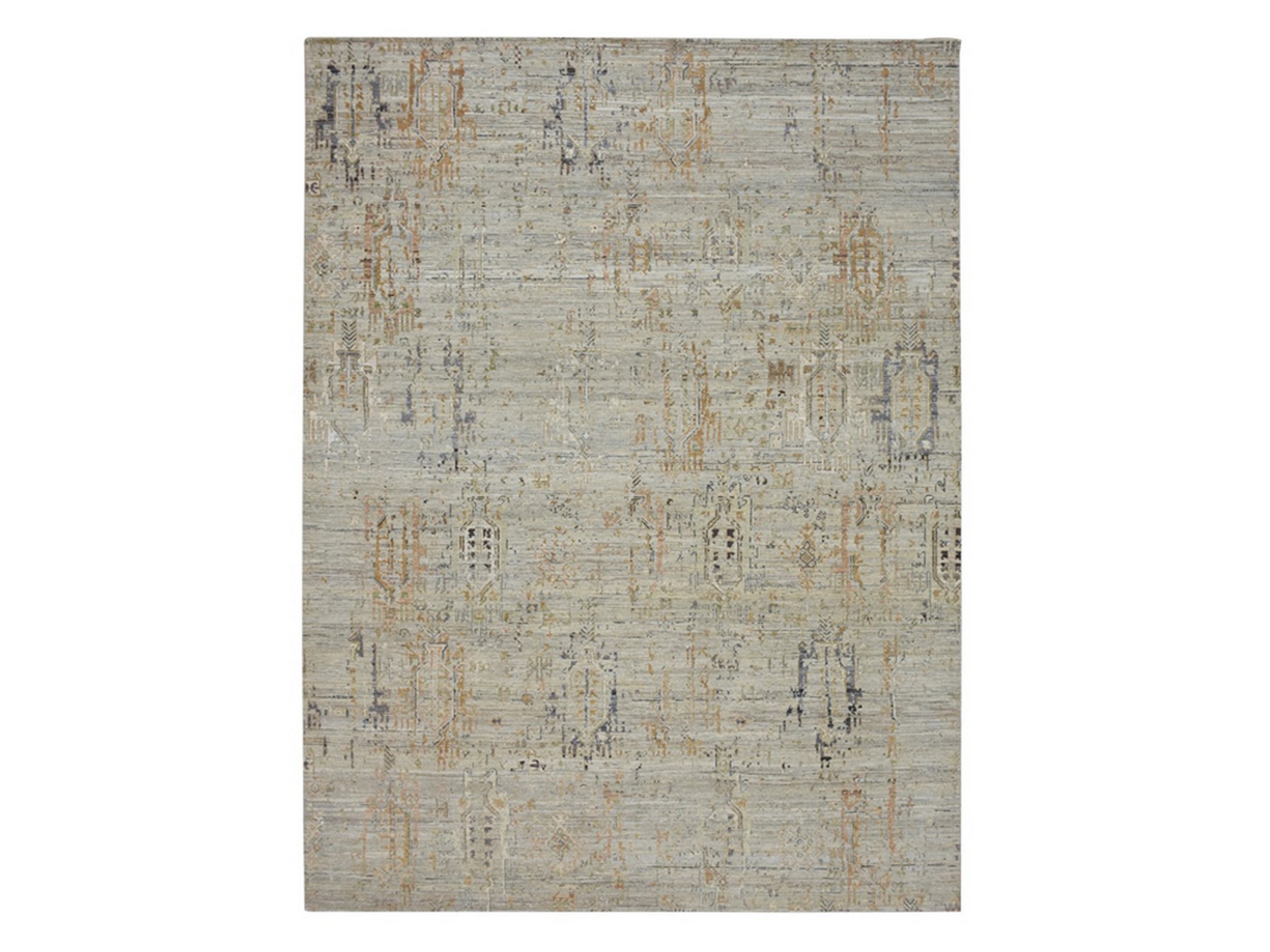 9'x12' Beige, Broken and Erased Geometric Persian Design, Pure Wool, Shaved Low, Hand Knotted, Oriental Rug HR75928