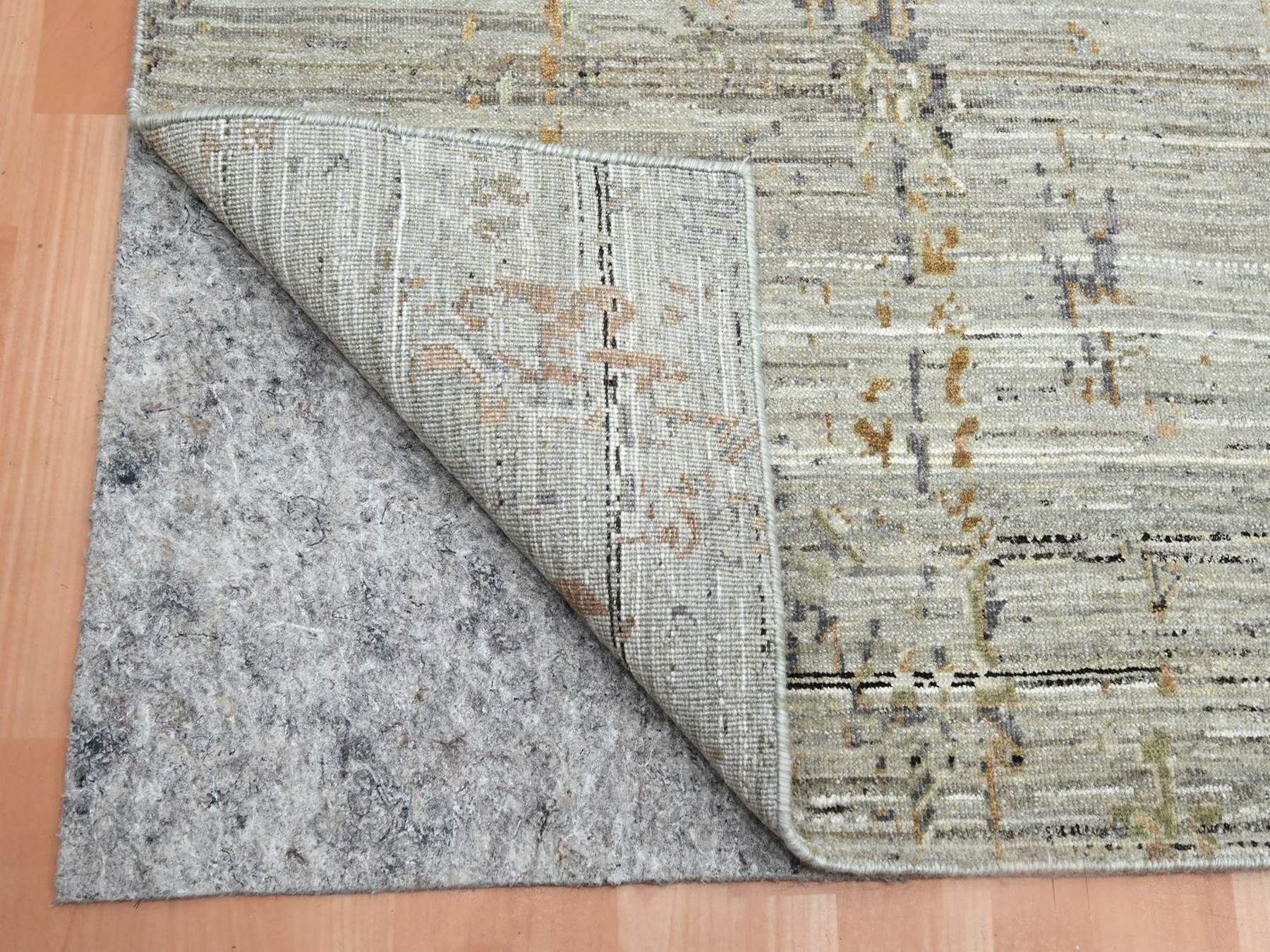 9'x12' Beige, Broken and Erased Geometric Persian Design, Pure Wool, Shaved Low, Hand Knotted, Oriental Rug HR75928 - Image 4