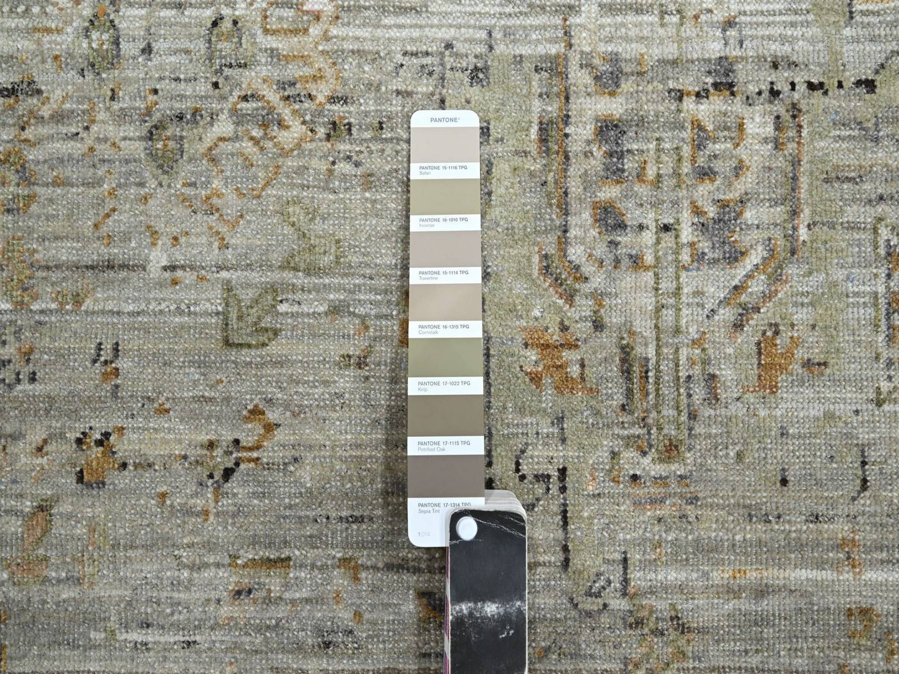 9'x12' Beige, Broken and Erased Geometric Persian Design, Pure Wool, Shaved Low, Hand Knotted, Oriental Rug HR75928 - Image 7