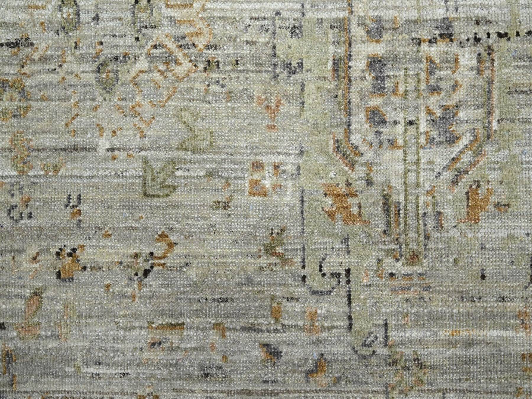 9'x12' Beige, Broken and Erased Geometric Persian Design, Pure Wool, Shaved Low, Hand Knotted, Oriental Rug HR75928 - Image 8