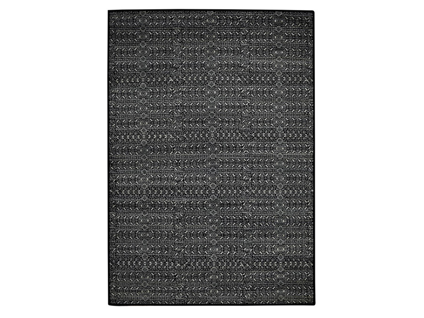9'10"x14'4" Ink Black, Wool and Silk, Repetitive Intricate Pattern, Tone on Tone, Hand Knotted, Oriental Rug HR75930