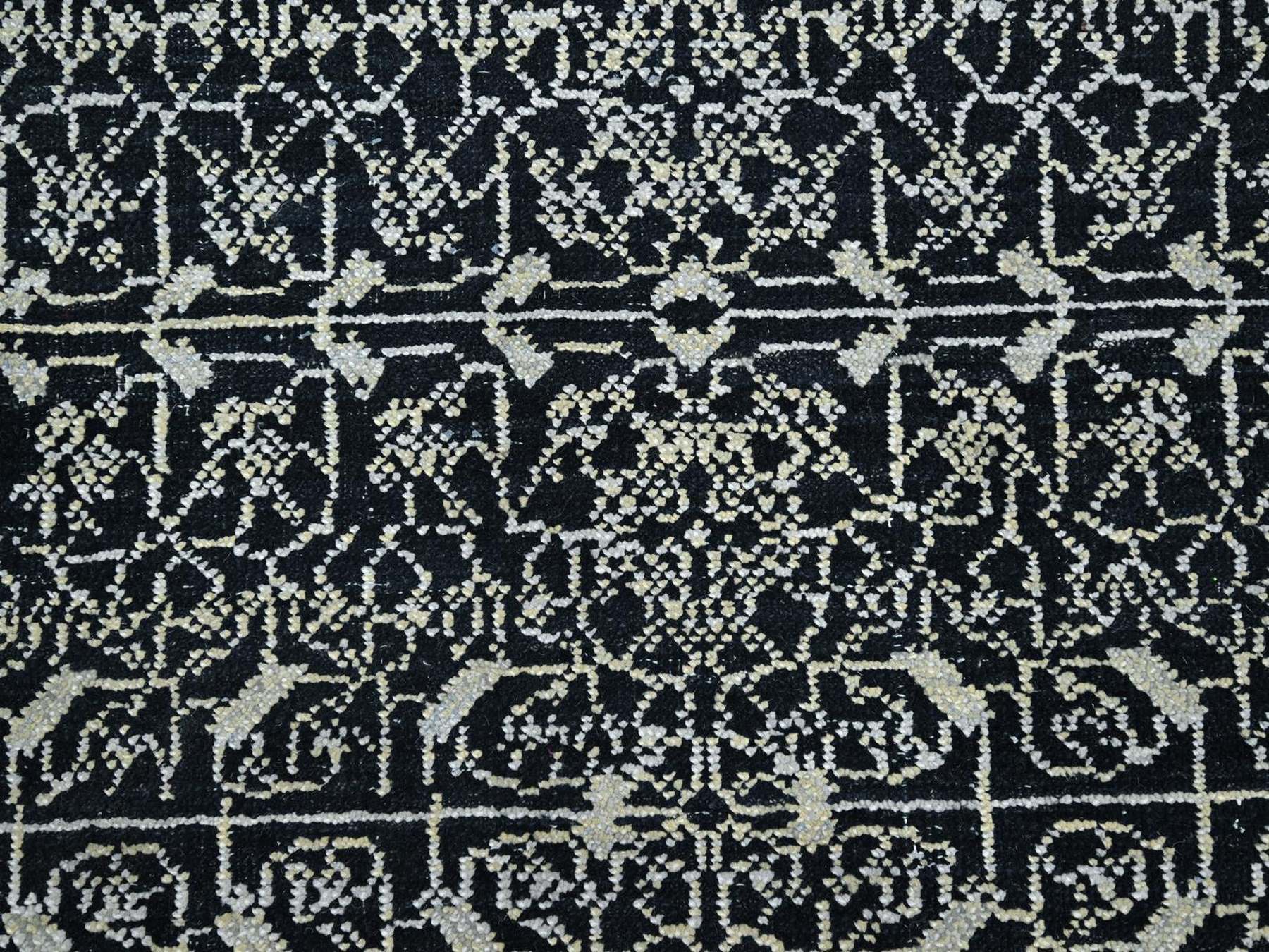 9'10"x14'4" Ink Black, Wool and Silk, Repetitive Intricate Pattern, Tone on Tone, Hand Knotted, Oriental Rug HR75930 - Image 8