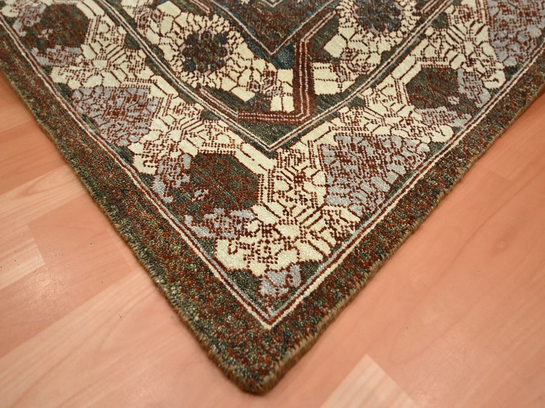 9'x12'2" Shades of Brown, Khotan Influence All Over Intricate Design, Zero Pile, 100% Wool, Hand Knotted, Oriental Rug HR75945 - Image 6