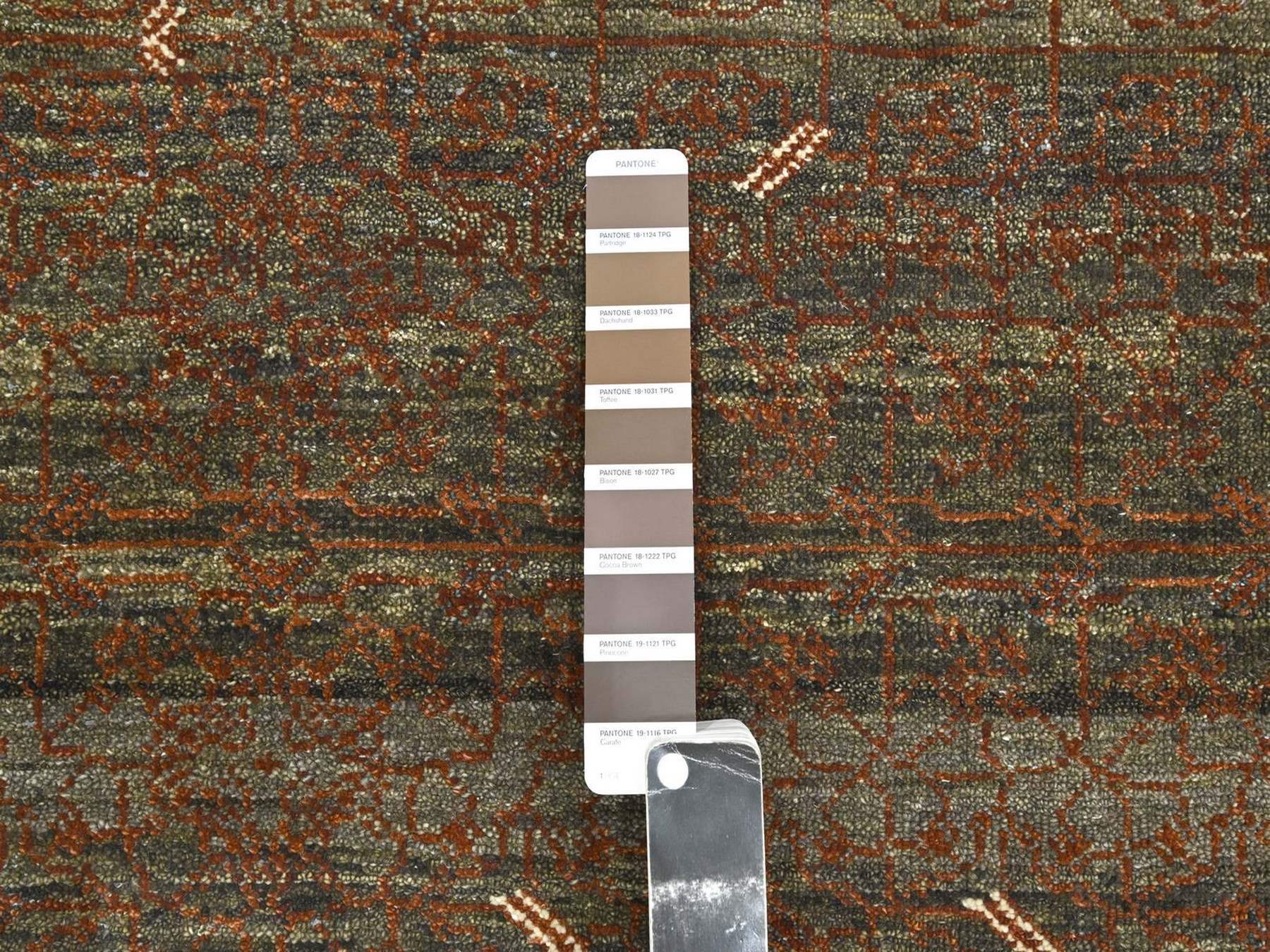 9'x12'2" Shades of Brown, Khotan Influence All Over Intricate Design, Zero Pile, 100% Wool, Hand Knotted, Oriental Rug HR75945 - Image 7