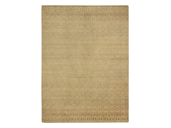9'x12'4" Bone Brown, Shaggy Pile, Repetitive Tone on Tone Design, Hi and Low, Pure Wool, Hand Knotted, Oriental Rug HR75946