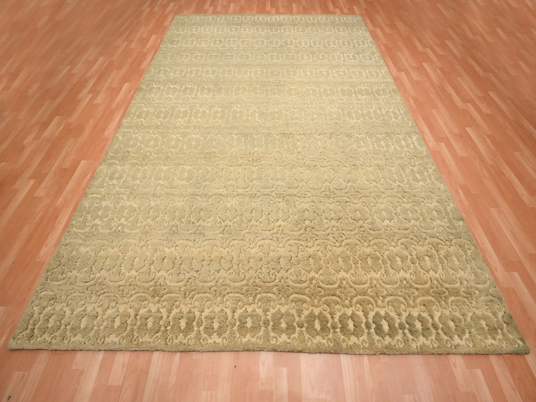 9'x12'4" Bone Brown, Shaggy Pile, Repetitive Tone on Tone Design, Hi and Low, Pure Wool, Hand Knotted, Oriental Rug HR75946 - Image 2