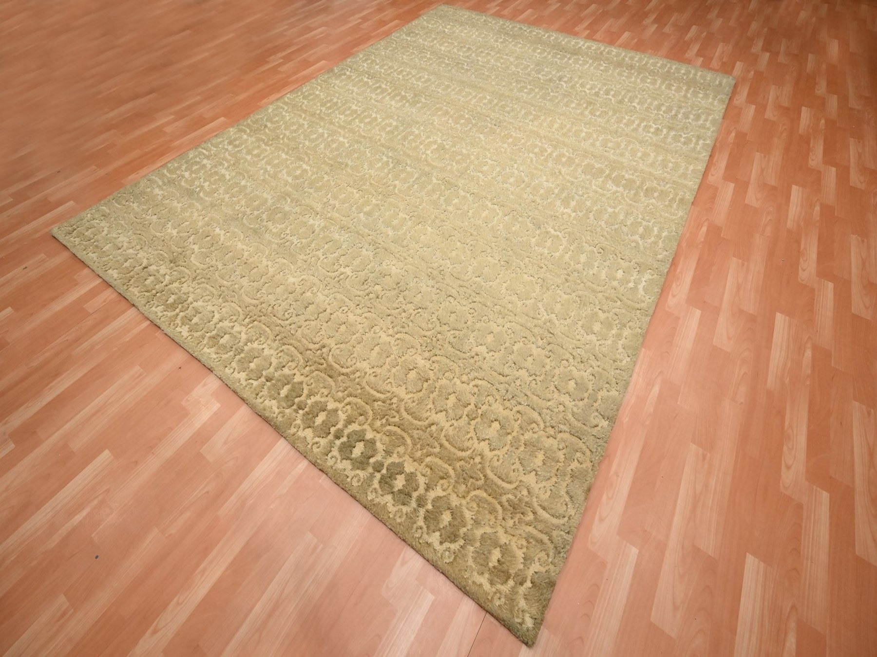 9'x12'4" Bone Brown, Shaggy Pile, Repetitive Tone on Tone Design, Hi and Low, Pure Wool, Hand Knotted, Oriental Rug HR75946 - Image 3