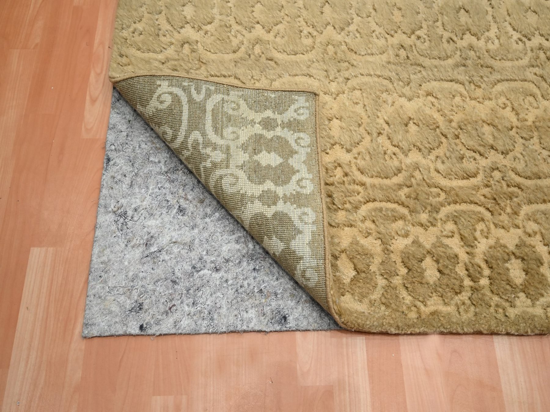 9'x12'4" Bone Brown, Shaggy Pile, Repetitive Tone on Tone Design, Hi and Low, Pure Wool, Hand Knotted, Oriental Rug HR75946 - Image 4