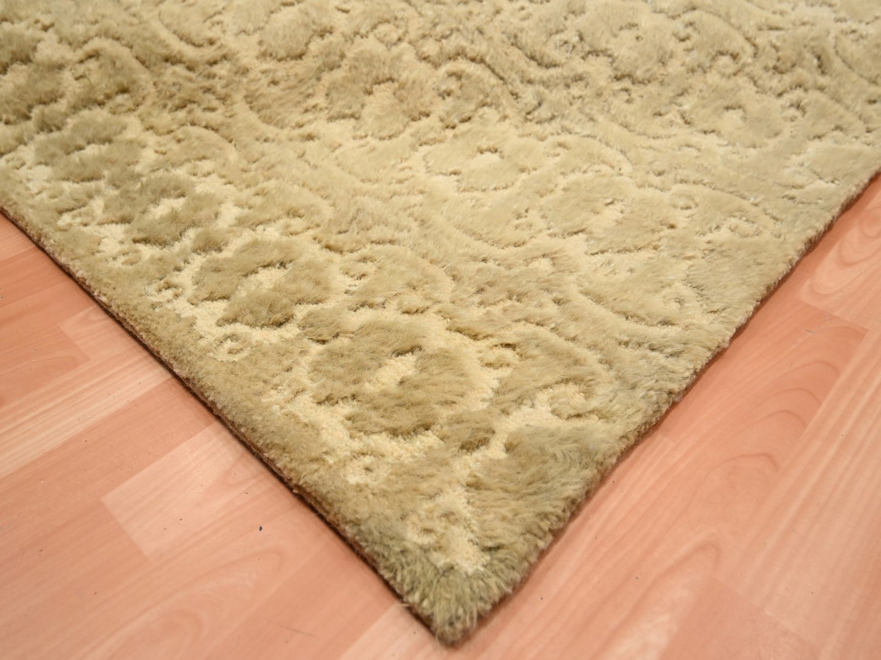 9'x12'4" Bone Brown, Shaggy Pile, Repetitive Tone on Tone Design, Hi and Low, Pure Wool, Hand Knotted, Oriental Rug HR75946 - Image 6
