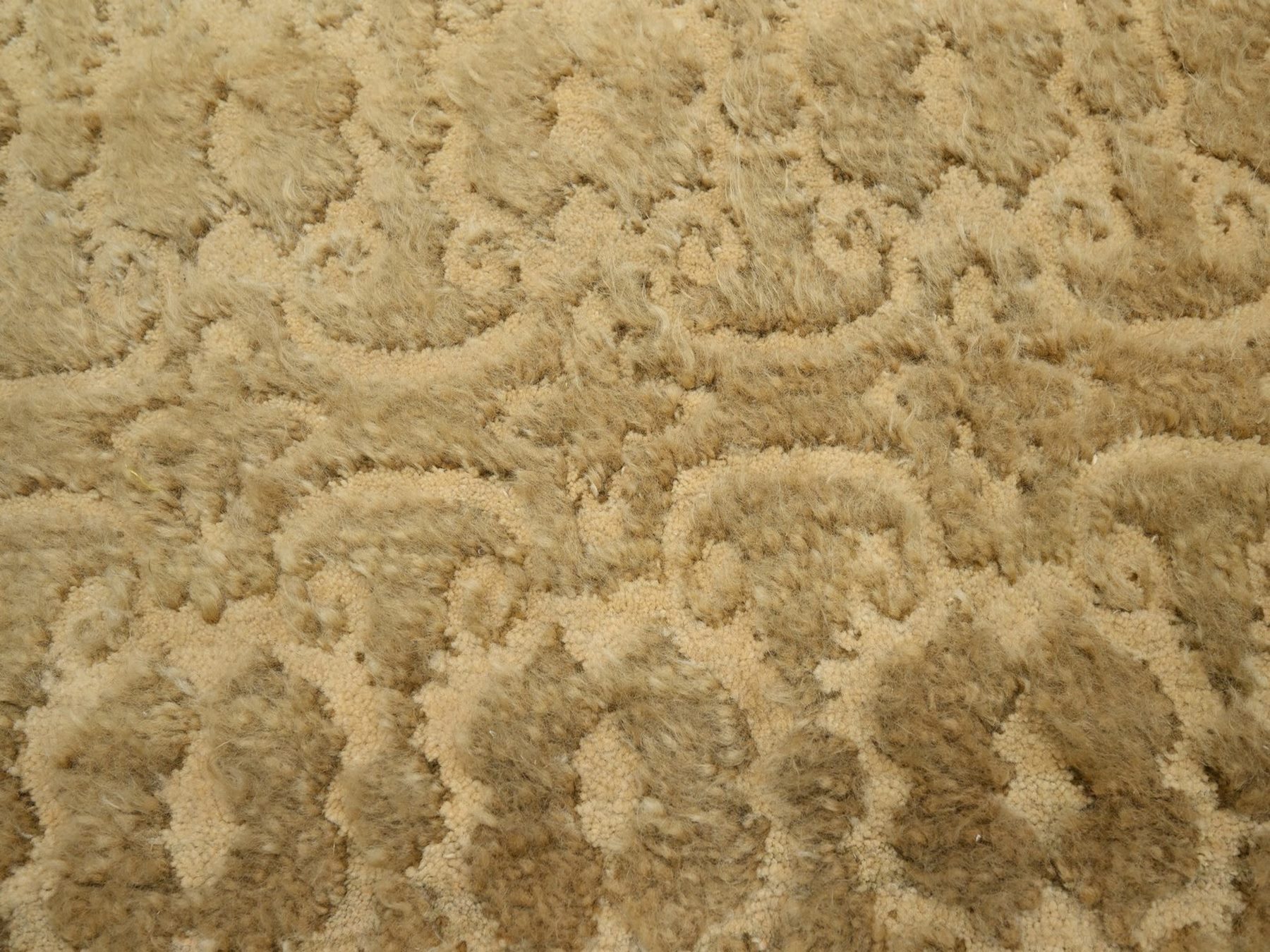 9'x12'4" Bone Brown, Shaggy Pile, Repetitive Tone on Tone Design, Hi and Low, Pure Wool, Hand Knotted, Oriental Rug HR75946 - Image 8