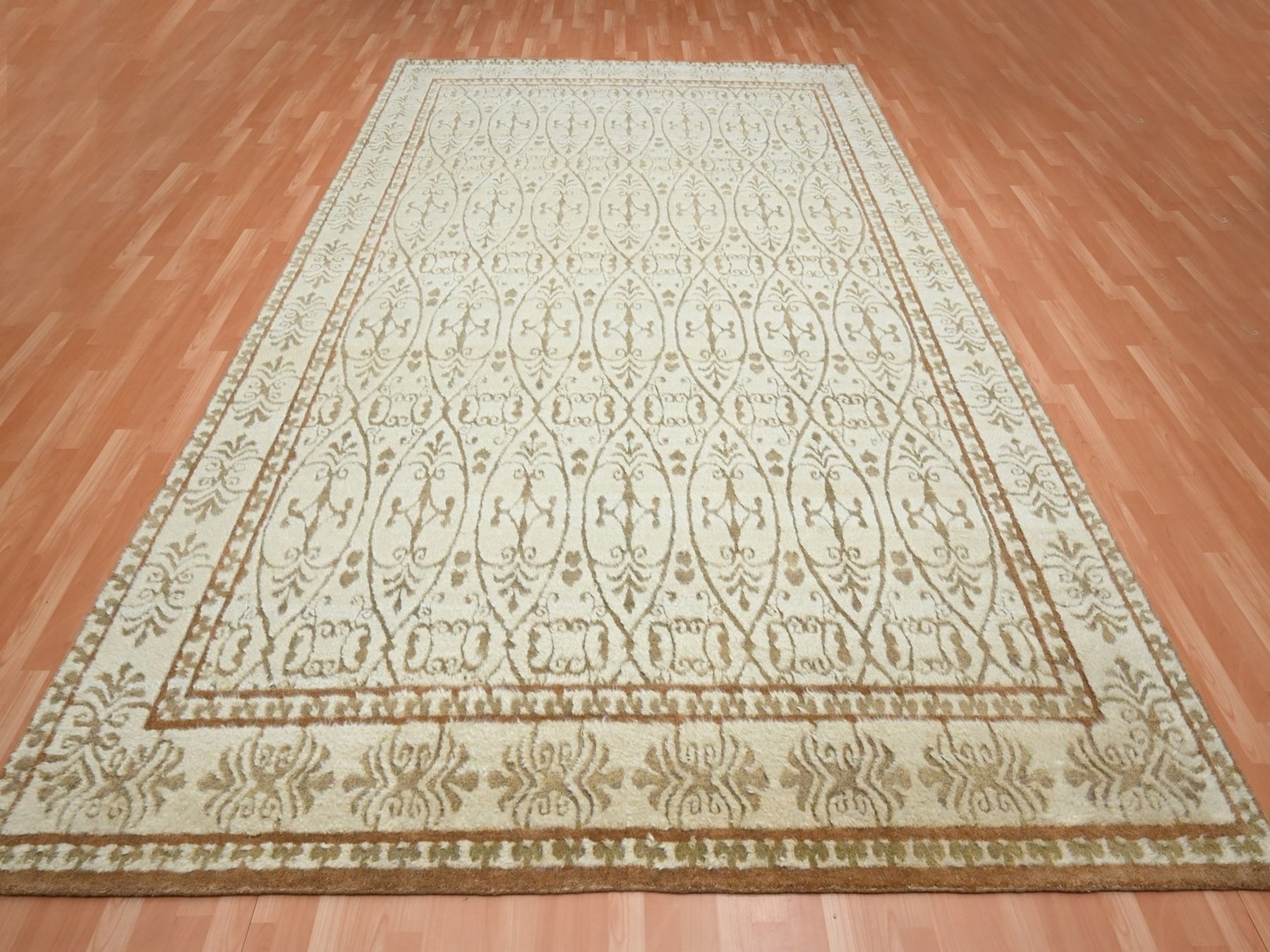 9'x12'3" Ivory with Warm Earth Tone Colors, Persian Influence Design, Shaggy Pile, Hi and Low, Tone on Tone, Pure Wool, Hand Knotted, Oriental Rug HR75947 - Image 2