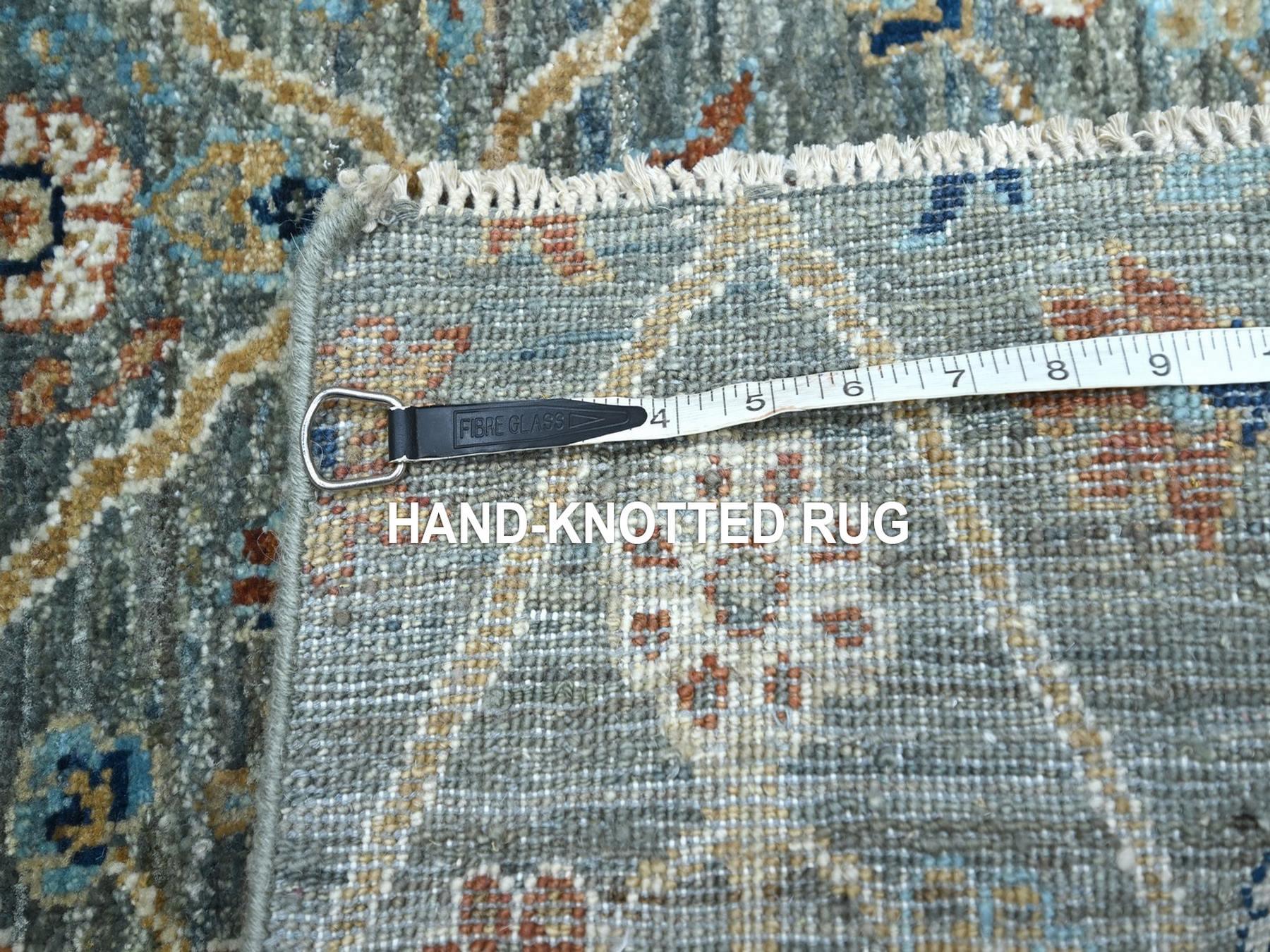 2'x3' Sage Green, Trellis Borderless Garden Design, Agra, Hand Knotted, Hand Spun New Zealand Wool, Mat, Sample, Oriental Rug HR76826 - Image 4