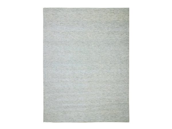 9'2"x12'1" Cloud Gray, Pure Wool, Modern Grass Design, Hand Knotted, Tone on Tone, Lush and Plush, Oriental Rug HR76917