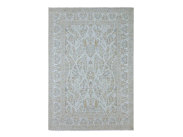 10'x14'2" Spanish Gray, 200 KPSI, Meditation Tree of Life Design, Tone on Tone, Zero Pile, 100% Wool, Densely Woven, Hand Knotted, Oriental Rug HR76995
