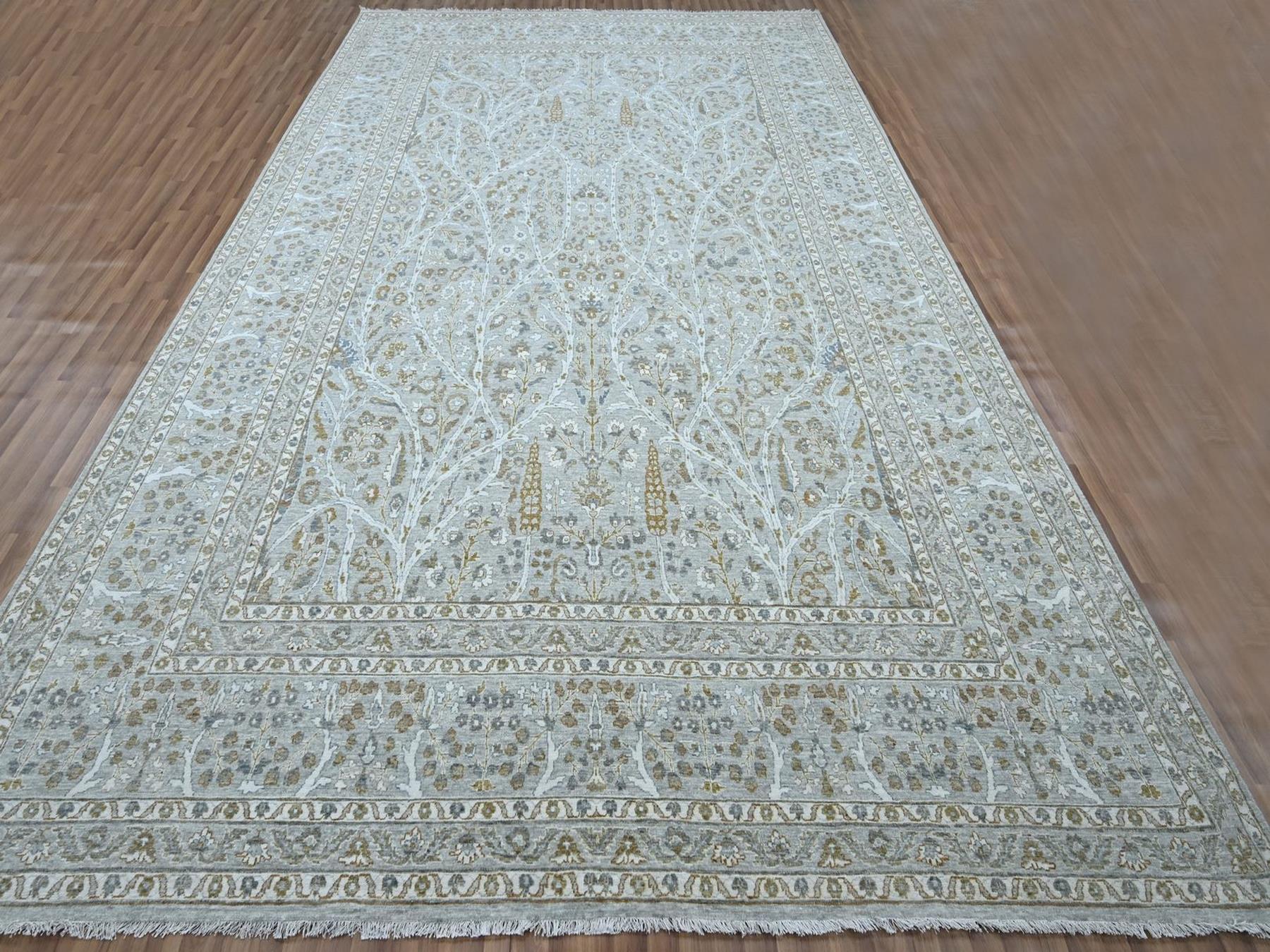 10'x14'2" Spanish Gray, 200 KPSI, Meditation Tree of Life Design, Tone on Tone, Zero Pile, 100% Wool, Densely Woven, Hand Knotted, Oriental Rug HR76995 - Image 2