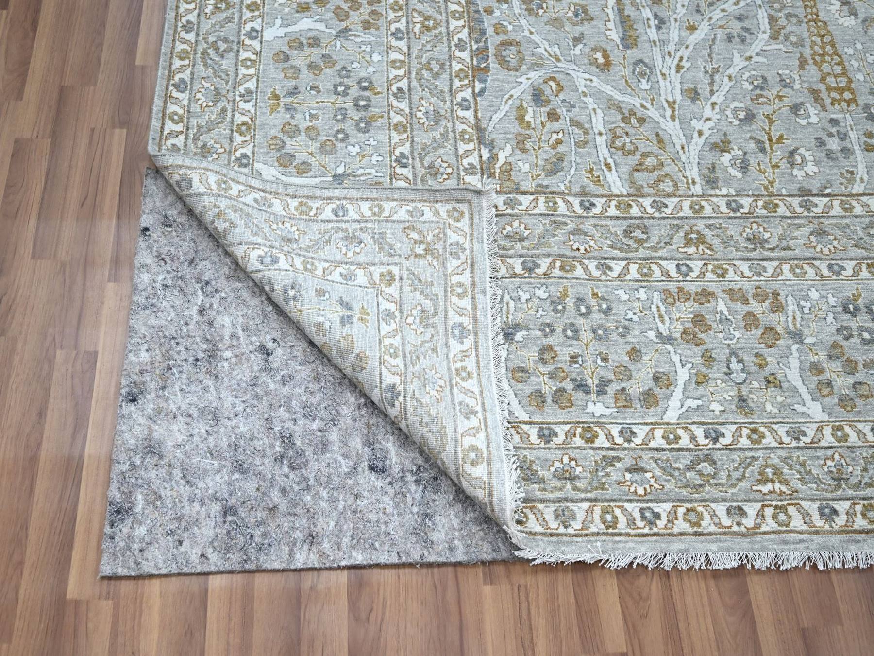10'x14'2" Spanish Gray, 200 KPSI, Meditation Tree of Life Design, Tone on Tone, Zero Pile, 100% Wool, Densely Woven, Hand Knotted, Oriental Rug HR76995 - Image 4