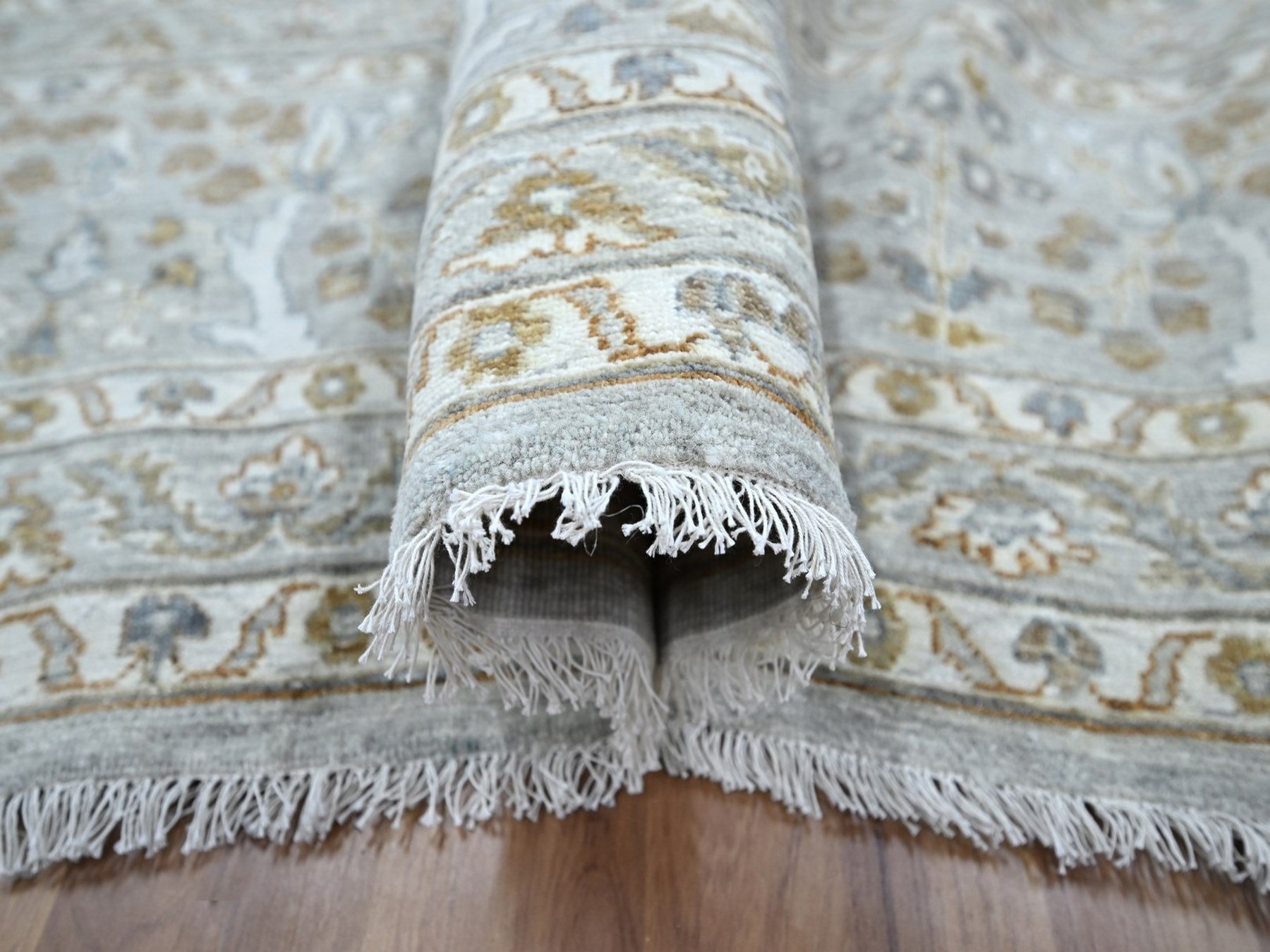 10'x14'2" Spanish Gray, 200 KPSI, Meditation Tree of Life Design, Tone on Tone, Zero Pile, 100% Wool, Densely Woven, Hand Knotted, Oriental Rug HR76995 - Image 5
