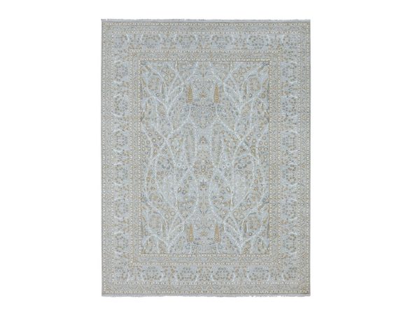 9'2"x12' Spanish Gray, Hand Knotted, 200 KPSI, Meditation Tree of Life Design, Tone on Tone, Zero Pile, 100% Wool, Densely Woven, Oriental Rug HR76996