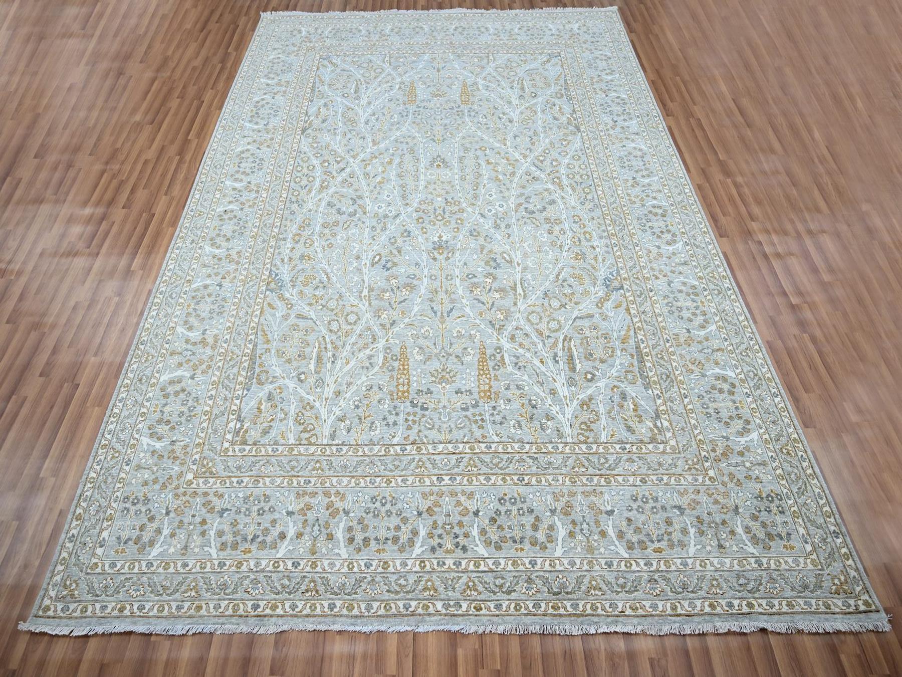9'2"x12' Spanish Gray, Hand Knotted, 200 KPSI, Meditation Tree of Life Design, Tone on Tone, Zero Pile, 100% Wool, Densely Woven, Oriental Rug HR76996 - Image 2