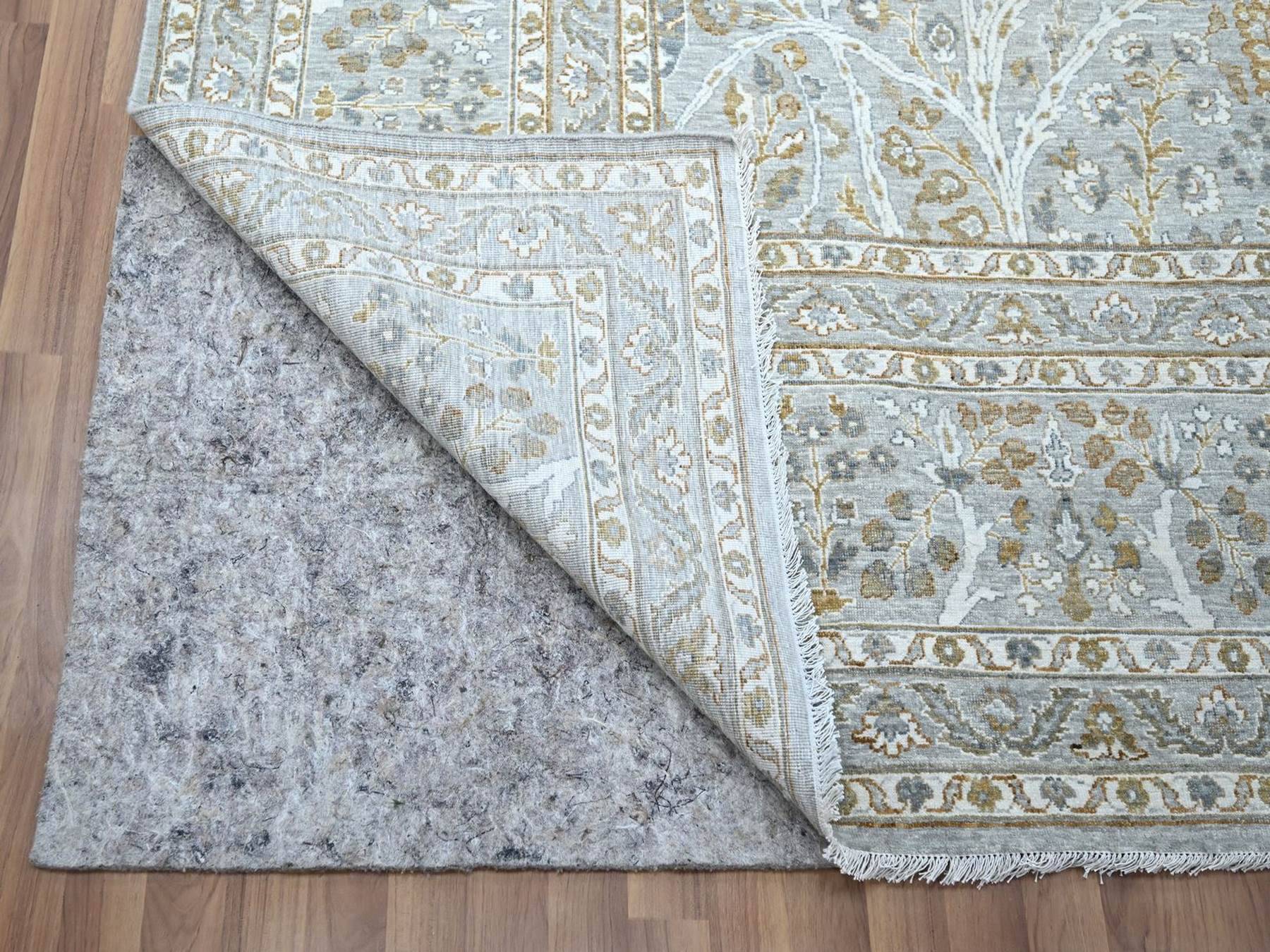 9'2"x12' Spanish Gray, Hand Knotted, 200 KPSI, Meditation Tree of Life Design, Tone on Tone, Zero Pile, 100% Wool, Densely Woven, Oriental Rug HR76996 - Image 4