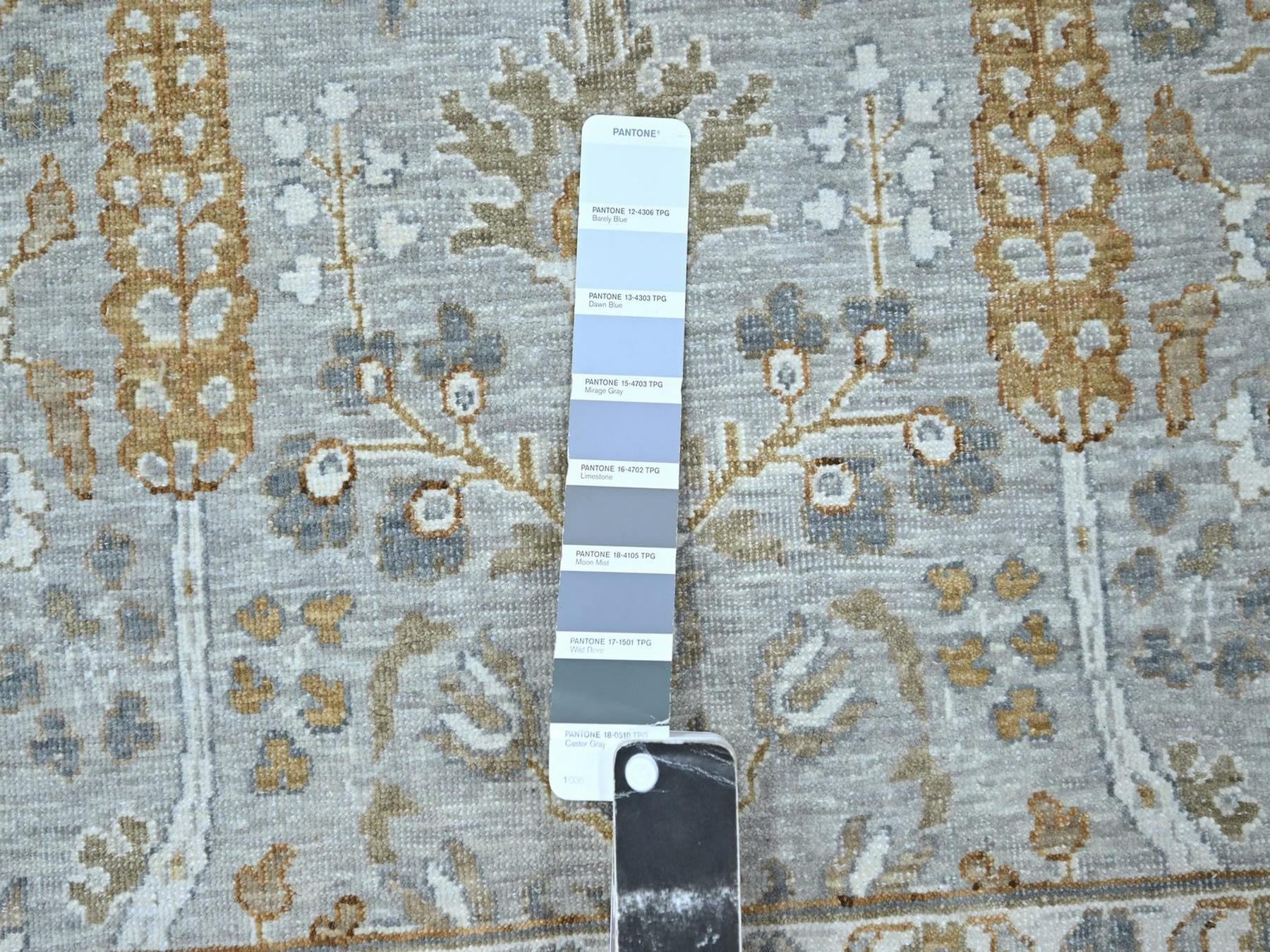 9'2"x12' Spanish Gray, Hand Knotted, 200 KPSI, Meditation Tree of Life Design, Tone on Tone, Zero Pile, 100% Wool, Densely Woven, Oriental Rug HR76996 - Image 7